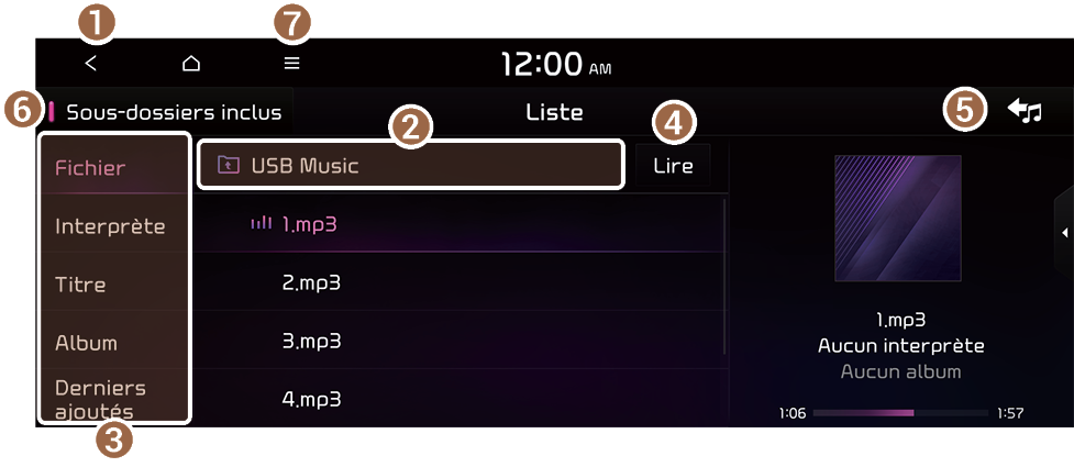 Vous pouvez rechercher et lire la musique désirée dans la liste en